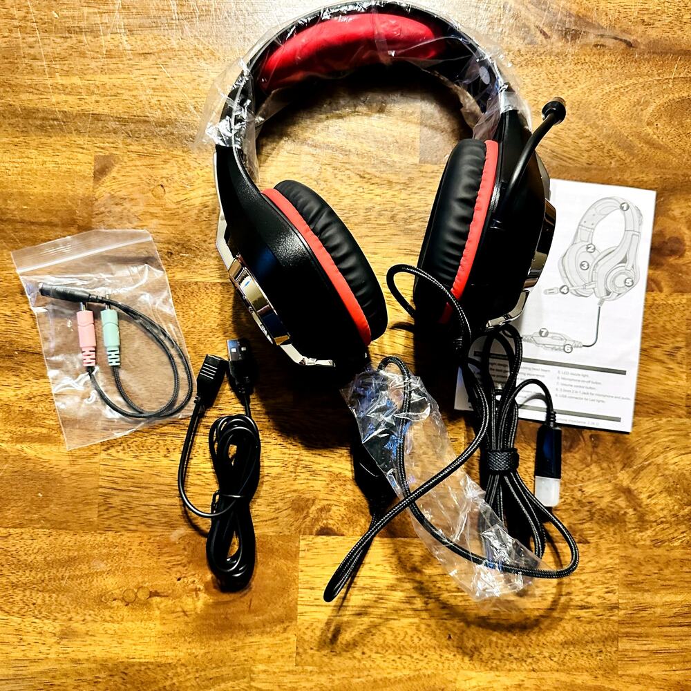 Tatybo XW1 Gaming Headset PC PS5 PS4 Noise Cancelling Mic Red Soft Earmuffs